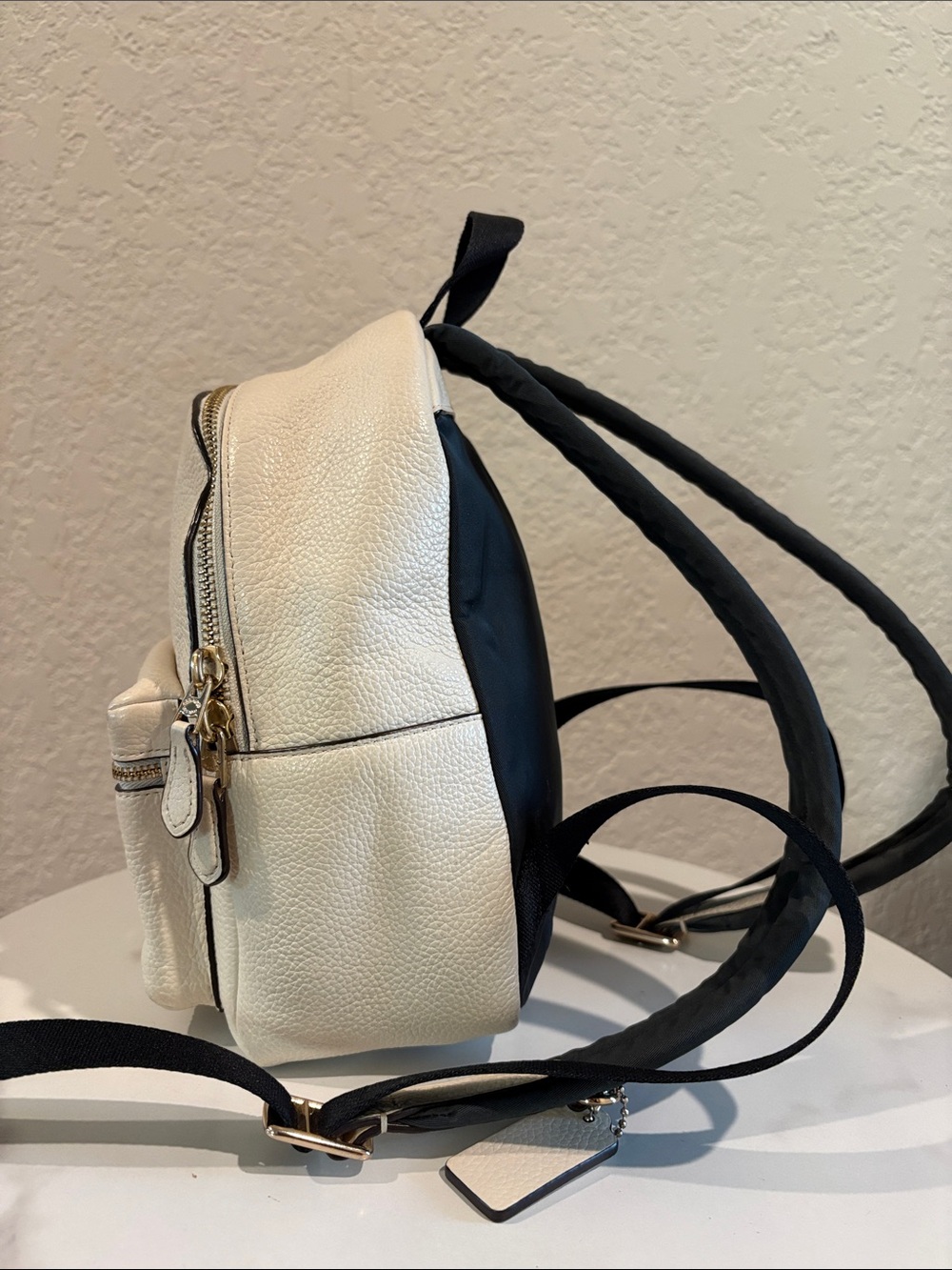Coach Cream Pebbled Leather Mini Backpack with Gold Hardware - Picture 7 of 14